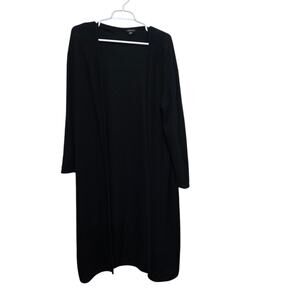 VENUS Waffle Knit Longline Open Front Duster Cardigan Black XL